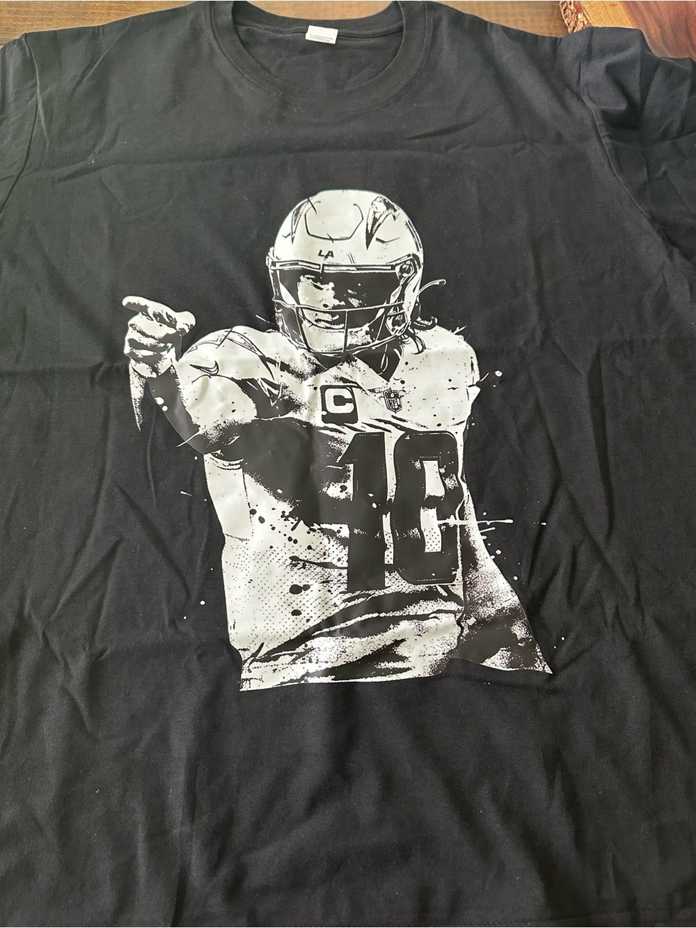 Black Graphic Men's Crew Neck T-Shirt - Chargers Justin Herbert Print